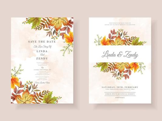 Wedding invitation card with autumn season theme