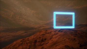 Neon Portal on Mars Planet Surface With Dust Blowing photo