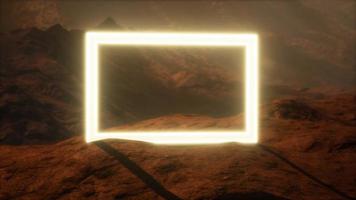 Neon Portal on Mars Planet Surface With Dust Blowing photo
