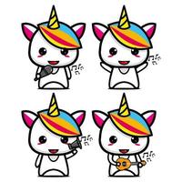 establecer una colección de adorables personajes de diseño de mascotas de unicornio. Aislado en un fondo blanco. concepto de paquete de idea de logotipo de mascota de personaje lindo vector