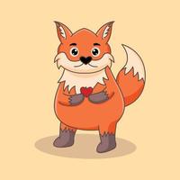 Cartoon cute fox, wild forest animal carrying heart icon, vector illustration