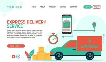 Express delivery service landing page template design vector illustration