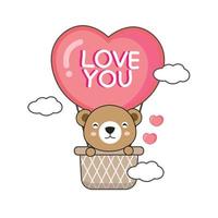 Cute Bear in hot air balloon.Valentine's day card. vector