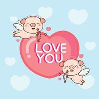 Cute pig cupid  with heart and arrow. vector