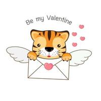 Cute tiger with envelope and heart. vector