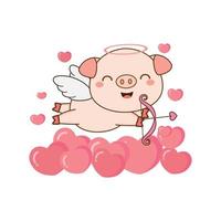 Cute pig cupid  with heart and arrow. vector
