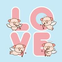 Cute pig cupid with LOVE. vector