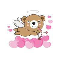 Cute bear cupid  with heart bow and arrow. vector