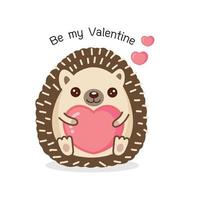 Cute Hedgehog holding pink hearts for Valentine's day. vector