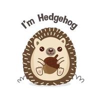 Cute Hedgehog holding acorn. Vector illustration in cartoon style