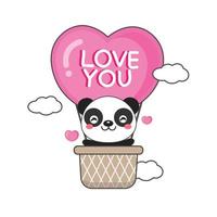 Cute Panda in hot air balloon.Valentine's day card. vector