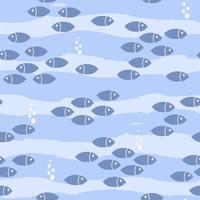 Seamless abstract pattern with fish in the sea. Simple minimalistic contemporary marine print. Vector graphics.