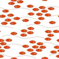 Seamless abstract pattern with fish in the sea. Simple minimalistic contemporary marine print. Vector graphics.