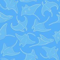 Seamless pattern with sea creatures stingrays. Abstract marine print with silhouettes of fish on the background of water. Vector graphics.