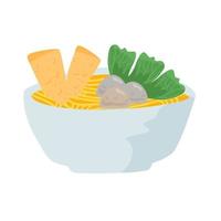 bowl of noodle with meatball and vegetable vector