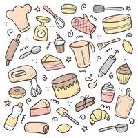 Hand drawn set of baking and cooking elements vector