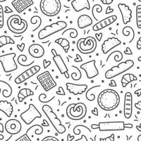 Hand drawn seamless pattern of bakery element. Doodle style vector illustration.