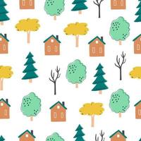 Seamless pattern of childish cartoon town for fabric, wallpaper design. vector