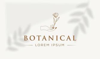 Botanical Floral element Hand Drawn Logo with Wild Flower and Leaves. Logo for spa and beauty salon, boutique, organic shop, wedding, floral designer, interior, photography, cosmetic. vector