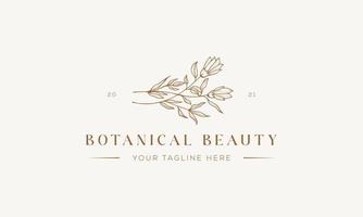 Botanical Floral element Hand Drawn Logo with Wild Flower and Leaves. Logo for spa and beauty salon, boutique, organic shop, wedding, floral designer, interior, photography, cosmetic. vector