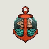 illustration vector graphic of anchor,ocean,and ship,suitable for background,print,etc.