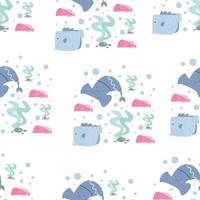 Seamless pattern with marine life illustration in cartoon style vector