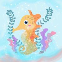 Greeting card with cute seahorse fantasy illustration vector