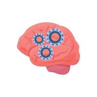 Brain human organ with cogwheels, productivity and mental health concept isolated on white background. Creative symbol of efficiency, development system. Vector illustration