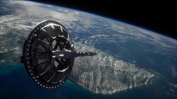 futuristic Space satellite orbiting the earth photo