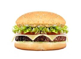 hamburguesa con queso grande aislada en blanco foto