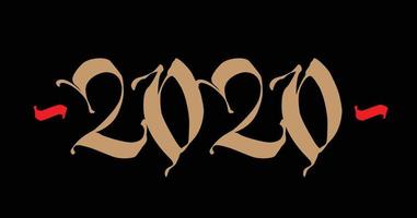 Inscription 2020, Gothic. Vector. New Year in medieval style. Golden logo on a black background. vector