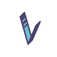 Logo, sign of the letter V. Vector. Linear, outline icon. Isometry, 3D. Colored capital flat letter. Brand company. The symbol is isolated on a white background. Element from the alphabet set. vector