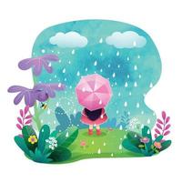 Shower Spring with Little Girl in Garden vector