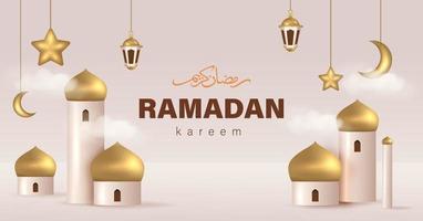 Ramadan Kareem Premium Design with Realistic Mosque Vector Illustration