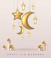 Eid Mubarak Design with 3D Realistic Ornament Vector Illustration