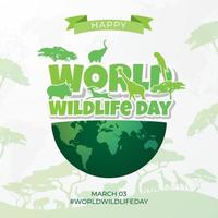 March 3td World Wildlife Day illustration on maps background design vector