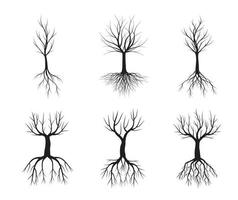 Set back naked Trees with Roots. Vector outline Illustration. EPS file.
