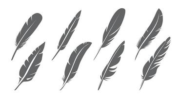 Grey Gird Feather. Vector Illustration and outline Icons. Symbol of freedom.