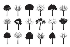 Collection of Realistic Black Trees. Vector Illustration isolated on White Background.