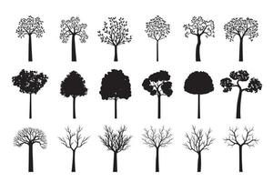 Collection of Realistic Black Trees. Vector Illustration isolated on White Background.