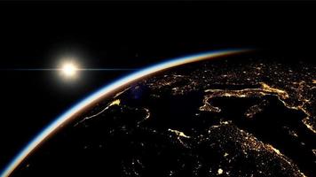 Space, Sun and planet Earth at Night photo