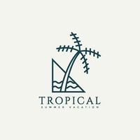 hotel y resort de logotipo de arte de línea de verano tropical vector