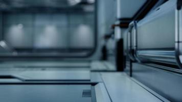 3D rendering of realistic sci-fi spaceship corridor photo