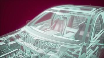 Holographic animation of 3D wireframe car model with engine photo