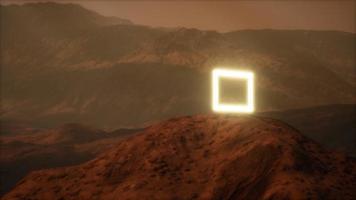 Neon Portal on Mars Planet Surface With Dust Blowing photo