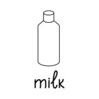 The icon is a linear milk jar with text. Contour symbol for cosmetics, website design. Vector isolated illustration.