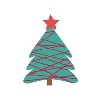 un simple árbol de navidad esponjoso con una estrella como símbolo de un feliz año nuevo, una celebración divertida de las vacaciones de navidad. destellos de joyas ligeras. vector