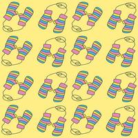 Pattern of cute knitted mittens on a yellow background. Warm striped mittens for protection from the cold. vector