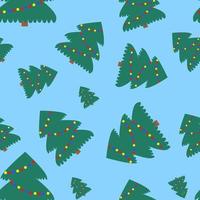 Vector seamless pattern of simple Christmas tree as a symbol of happy New Year, happy Christmas celebration on blue background.