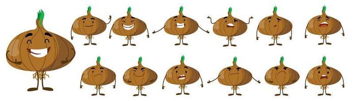 Seth is a cute onion character with different emotions. vector